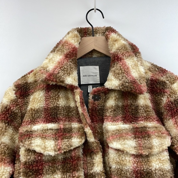 NWOT Anthropologie Avec Les Filles Plaid Teddy Sherpa Crop Shacket Jacket Small - Picture 4 of 10